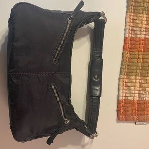 Tod's Nylon Shoulder Bag Medium Leather Accents Zipper Closure Black EUC